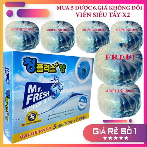 Viên Siêu Tẩy Bồn Cầu X2 MR.FRESH Hộp 5+1 Free - Diệt Khuẩn Hiệu Quả, Vệ Sinh An Toàn Cho Gia Đình