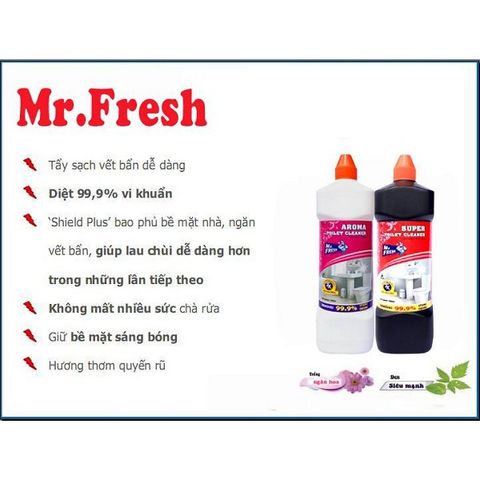 Nước tẩy rửa bồn cầu Mr.Fresh 1L hương ngàn hoa - Diệt vi khuẩn 99,9% và khử mùi hôi hiệu quả cho nhà vệ sinh sạch sẽ