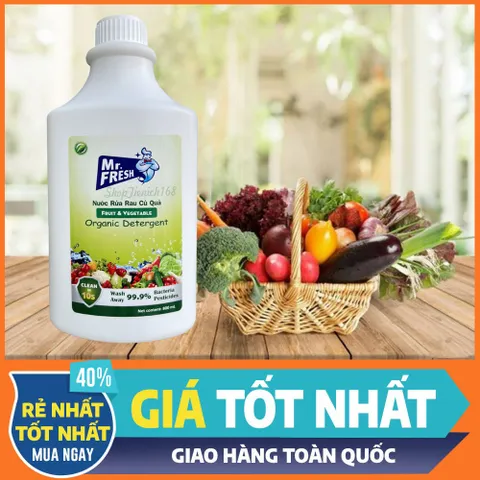 Nước Rửa Rau Củ Quả Sinh Học Mr.Fresh Từ Dấm Gạo Và Muối Biển, Khử Khuẩn An Toàn 100% Thiên Nhiên 800ML