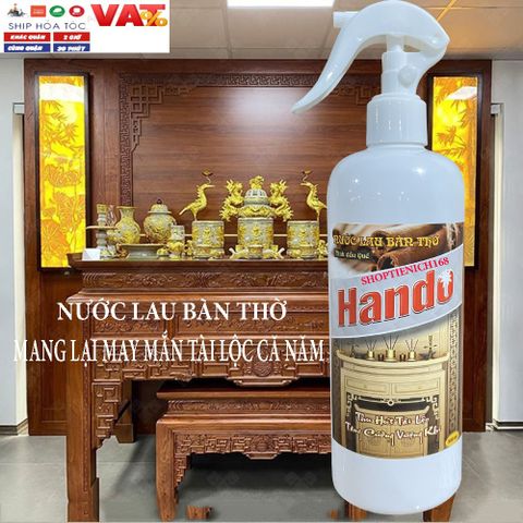 Nước Lau Bàn Thờ Phong Thủy Hando 500ml Hương Quế - Sạch Bụi, Khử Mùi, Tăng Tài Lộc, An Toàn Cho Sức Khỏe