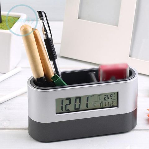Khay đựng bút thông minh tích hợp đồng hồ kỹ thuật số & nhiệt kế - Hỗ trợ văn phòng tiện lợi, đa chức năng