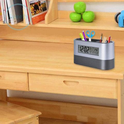 Khay đựng bút thông minh tích hợp đồng hồ kỹ thuật số & nhiệt kế - Hỗ trợ văn phòng tiện lợi, đa chức năng