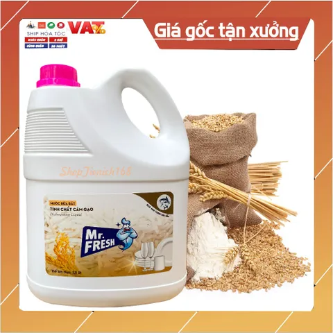 Nước Rửa Chén Mr.Fresh Tinh Chất Cám Gạo 3.8L - Diệt Khuẩn, Làm Sạch Dầu Mỡ, Dịu Nhẹ Cho Da Tay, An Toàn Với Tinh Dầu Thiên Nhiên