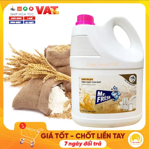 Nước Rửa Chén Mr.Fresh Tinh Chất Cám Gạo 3.8L - Diệt Khuẩn, Làm Sạch Dầu Mỡ, Dịu Nhẹ Cho Da Tay, An Toàn Với Tinh Dầu Thiên Nhiên
