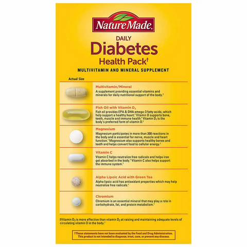 Bộ Vitamin cho Người Tiểu Đường Nature Made - Hỗ Trợ Sức Khỏe Tiểu Đường, 60 Gói Dinh Dưỡng, Tăng Cường Năng Lượng và Sức Khỏe Tim Mạch