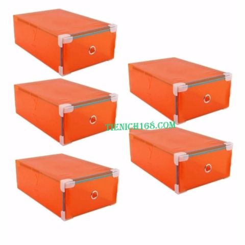 Bộ 5 Hộp Đựng Giày Trong Suốt Có Ngăn Kéo Viền Kim Loại TI738 - Giải Pháp Bảo Quản Giày Dép Ngăn Nắp, Chống Bụi Bẩn  và Ẩm Mốc.