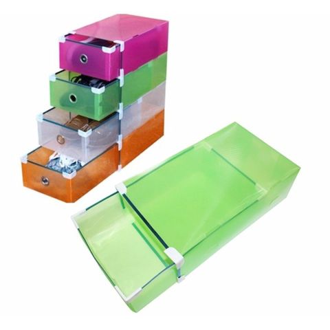 Bộ 5 Hộp Đựng Giày Trong Suốt Có Ngăn Kéo Viền Kim Loại TI738 - Giải Pháp Bảo Quản Giày Dép Ngăn Nắp, Chống Bụi Bẩn  và Ẩm Mốc.
