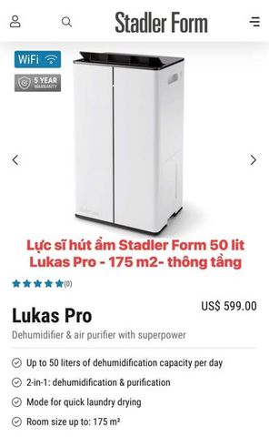 Máy Hút Ẩm và Lọc Không Khí Stadler Form Lukas Pro 50L/ngày - Thiết Bị Thông Minh Kiểm Soát Độ Ẩm Cho Nhà Bạn