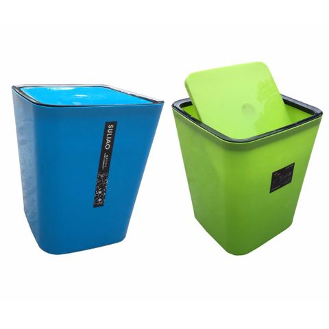 Bộ 2 Thùng Rác Gia Đình Nhựa Cao Cấp Nắp Bập Bênh Xanh Lá Xanh Dương - Giải Pháp Giữ Nhà Gọn Gàng Ngăn Nắp