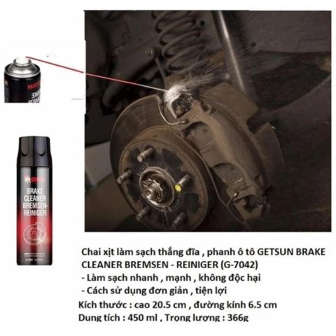 Chai Xịt Làm Sạch Phanh Ô Tô GETSUN BRAKE CLEANER 450ml - Dụng Cụ Vệ Sinh Thắng Đĩa Hiệu Quả, An Toàn và Tiện Lợi