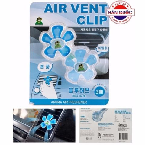 Kẹp Gió Thơm Khử Mùi Ô Tô AirClip Korea - Kẹp Trang Trí Tinh Dầu Tự Nhiên, Chống Say Xe, Màu Xanh Dương