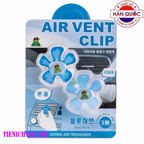 Kẹp Gió Thơm Khử Mùi Ô Tô AirClip Korea - Kẹp Trang Trí Tinh Dầu Tự Nhiên, Chống Say Xe, Màu Xanh Dương