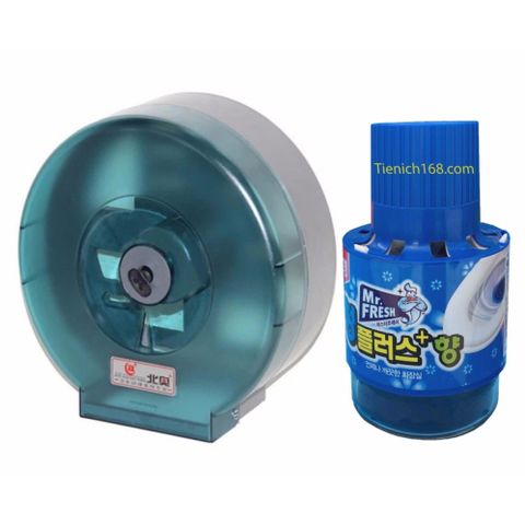 Hộp đựng giấy vệ sinh gắn tường lớn 26x26cm màu xanh + Chai thả bồn cầu Mr.Fresh - Sạch sẽ, tiện lợi, hương thơm dịu nhẹ