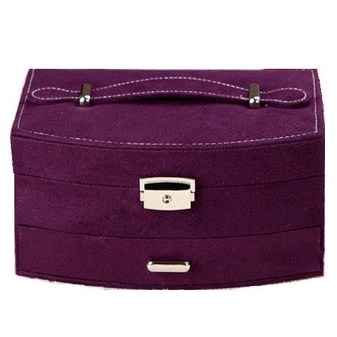 Hộp đựng trang sức nhung lớn Tienich168 TI253 màu tím - Bảo quản trang sức an toàn, gương dựng mini tiện lợi