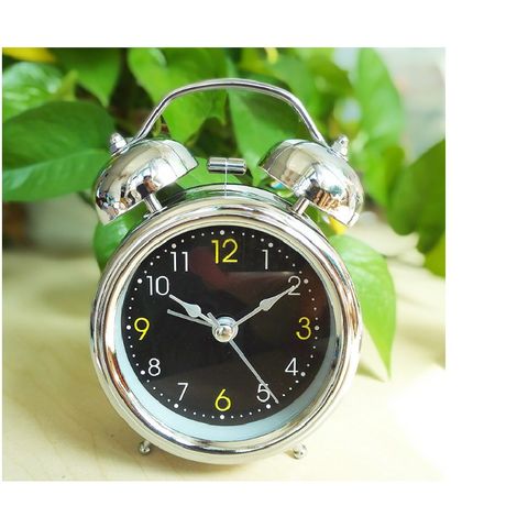 Đồng Hồ Báo Thức Inox Cổ Điển 2 Chuông - Màu Ngẫu Nhiên, Kiểu Dáng Nhỏ Gọn, Chạy Êm, Có Đèn LED Xem Giờ Tối