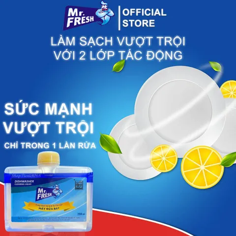 Dung Dịch Vệ Sinh Máy Rửa Chén Bát Mr.Fresh 250ml - Tẩy Vết Dầu Mỡ & Cặn Vôi Hiệu Quả với Mùi Hương Cam Quýt Tươi Mát