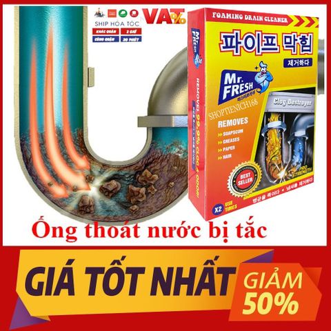 Hộp 2 Gói Bột Thông Tắc Đường Ống Thoát Nước Mr.Fresh - Giải Pháp Hiệu Quả Cho Cống Nghẹt, Dễ Dùng, An Toàn cho Gia Đình