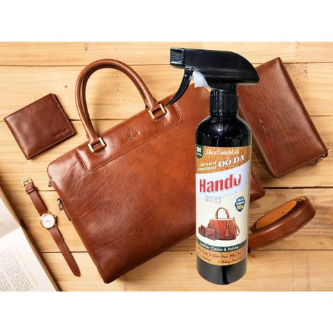Dung dịch bảo dưỡng đồ da Hando 500ml - Xịt đánh bóng, xóa vết xước, bảo vệ chống thấm nước và nấm mốc cho giày, túi xách, áo khoác.