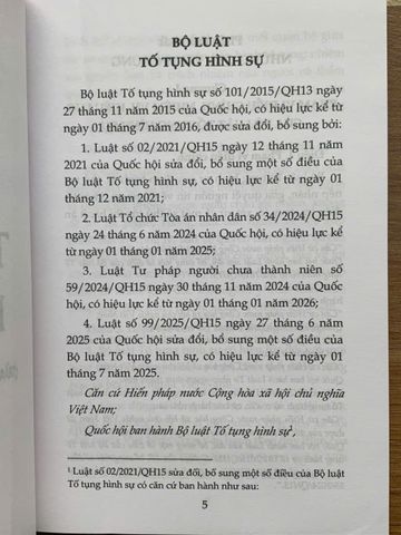 Bộ Luật Tố Tụng Hình Sự 2015 - Cập Nhật 2021, 2024, 2025 - Sách Luật Cơ Bản cho Điều Tra và Truy Tố tại Việt Nam