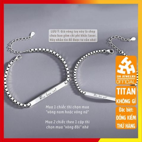 Vòng tay đôi khắc tên theo yêu cầu - Lắc tay không gỉ bạc Titan quà tặng tình yêu cho cặp đôi unisex