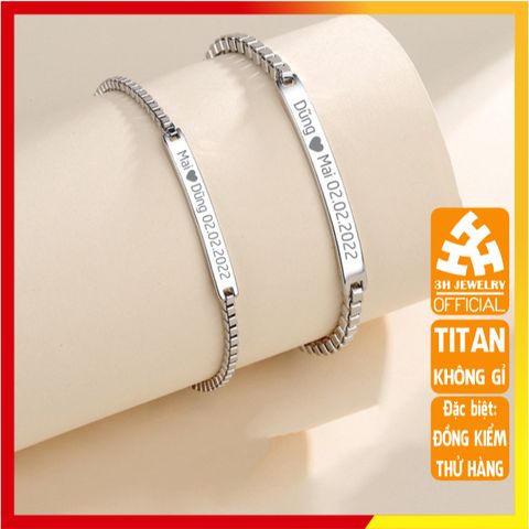 Vòng Tay Cặp Khắc Tên Titan Cao Cấp - Lắc Tay Đôi Nam Nữ Bạn Thân Thời Trang Bền Đẹp, Quà Tặng Ý Nghĩa