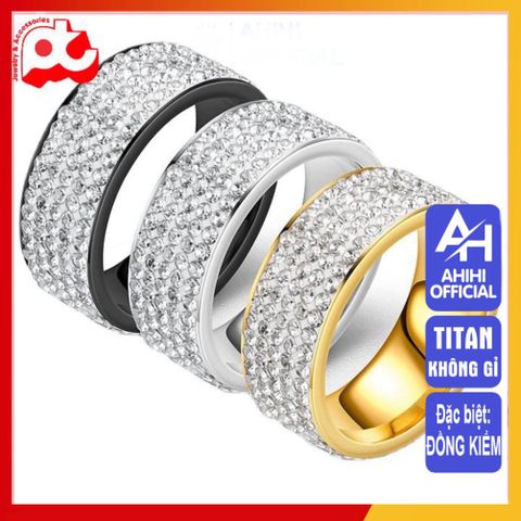 Nhẫn Titan Cao Cấp Nam Nữ Đính Đá Lấp Lánh - Phụ Kiện Thời Trang Chống Gỉ, Phong Cách Nam Tính, Quà Tặng Đặc Biệt