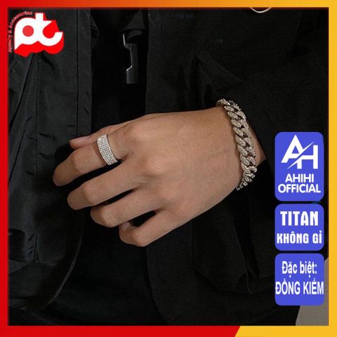 Nhẫn Titan Cao Cấp Nam Nữ Đính Đá Lấp Lánh - Phụ Kiện Thời Trang Chống Gỉ, Phong Cách Nam Tính, Quà Tặng Đặc Biệt