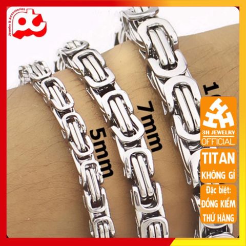 Lắc Tay Titan Nam Cao Cấp Thời Trang - Thiết Kế Ziczac Vuông Sang Trọng, Chất Liệu Bền Bỉ Không Gỉ, Kích Cỡ 9mm Màu Trắng