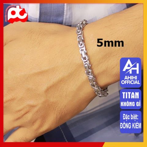 Lắc Tay Titan Nam Cao Cấp Thời Trang - Thiết Kế Ziczac Vuông Sang Trọng, Chất Liệu Bền Bỉ Không Gỉ, Kích Cỡ 9mm Màu Trắng
