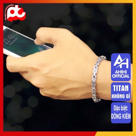 Lắc Tay Titan Nam Cao Cấp Thời Trang - Thiết Kế Ziczac Vuông Sang Trọng, Chất Liệu Bền Bỉ Không Gỉ, Kích Cỡ 9mm Màu Trắng