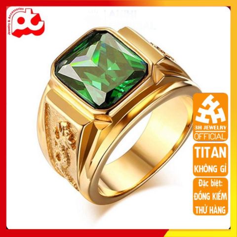 Nhẫn Nam Titan Cao Cấp Chạm Rồng - Phụ Kiện Thời Trang Sang Trọng, Đá Xanh Lá, Chống Gỉ, Đảm Bảo An Toàn Cho Da