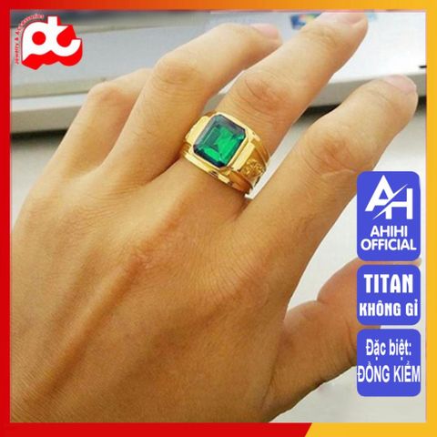 Nhẫn Nam Titan Cao Cấp Chạm Rồng - Phụ Kiện Thời Trang Sang Trọng, Đá Xanh Lá, Chống Gỉ, Đảm Bảo An Toàn Cho Da