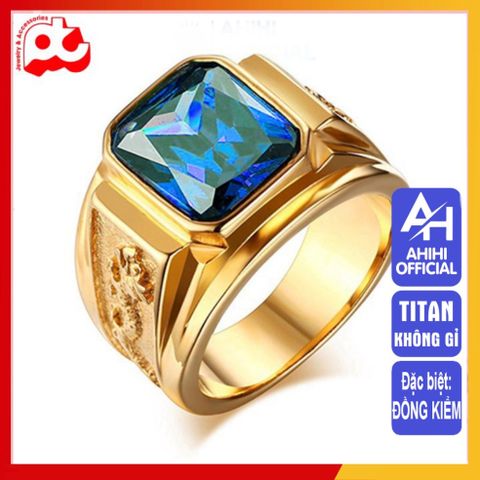 Nhẫn Nam Titan Cao Cấp Chạm Rồng - Phụ Kiện Thời Trang Sang Trọng, Đá Xanh Lá, Chống Gỉ, Đảm Bảo An Toàn Cho Da