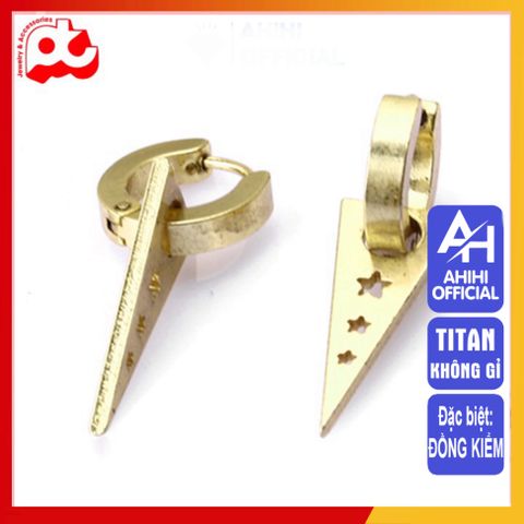 Bông Tai Nam Titan Cao Cấp Kiểu Khoen Tam Giác - Phụ Kiện Thời Trang Đẳng Cấp Không Gỉ, An Toàn Cho Da, Màu Mạ Vàng