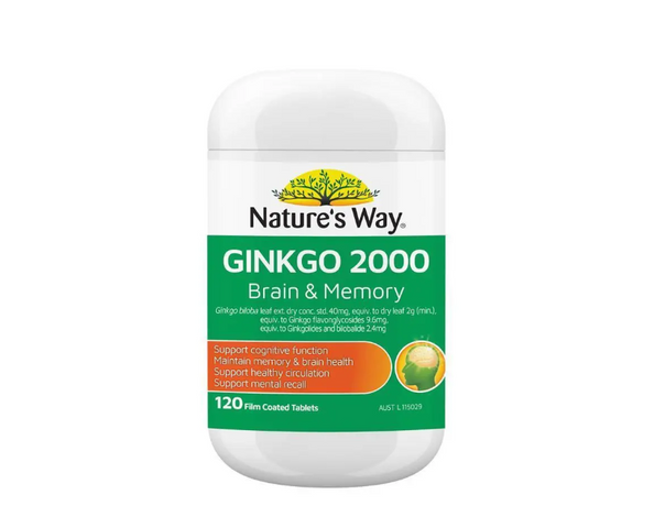 Viên Uống Nature’s Way Ginkgo Biloba 2000mg 120 Viên - Tăng Cường Trí Nhớ, Hỗ Trợ Tuần Hoàn Máu Não, Sức Khỏe Não Bộ