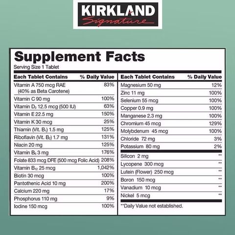 Vitamin Tổng Hợp Kirkland Mature Adults 50+ Multi 400 Viên - Bổ Sung Vitamin và Khoáng Chất Cần Thiết Cho Người Trưởng Thành