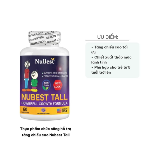 Viên uống hỗ trợ tăng chiều cao Nubest Tall Mỹ - 60 viên cho trẻ em từ 6-18 tuổi - Bổ sung Canxi và Vitamin D3 hiệu quả