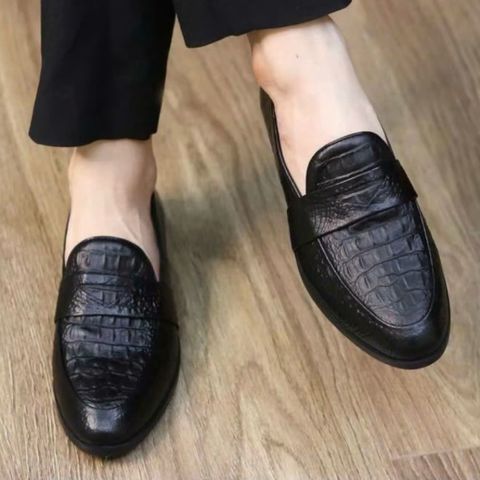 Giày công sở nam DAVINCIA da cá sấu mềm, giày lười cao cấp chống trượt, phong cách sang trọng cho phái mạnh G21