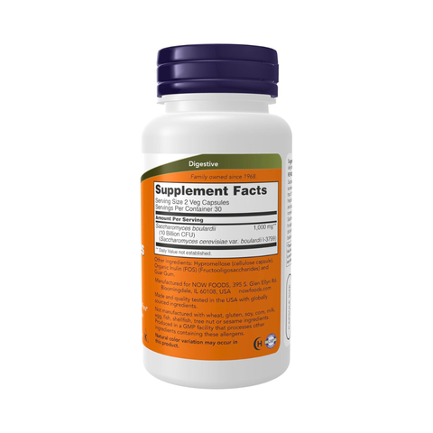 Viên Uống Saccharomyces Boulardii NOW Foods - Hỗ Trợ Tiêu Hóa & Lợi Khuẩn Đường Ruột - Hộp 60 Viên Nhộng Mỹ
