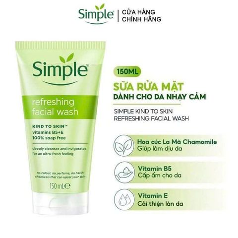 Sữa Rửa Mặt Simple Refreshing Facial Wash 150ml - Dành Cho Mọi Loại Da, Làm Sạch Hiệu Quả, Phù Hợp Da Nhạy Cảm