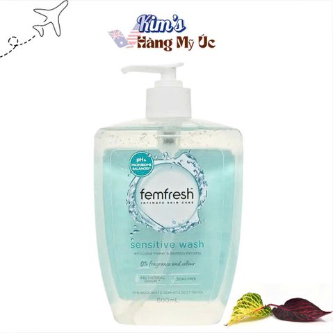 Dung dịch vệ sinh phụ nữ cho da nhạy cảm Femfresh 600ml - Chiết xuất hoa sen và lô hội, sạch nhẹ dịu dàng cho vùng kín nhạy cảm