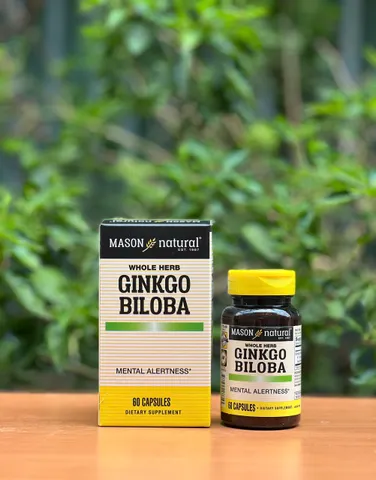 Viên uống bổ não Ginkgo Biloba Mason Natural 60 viên - Hỗ trợ trí nhớ, tập trung và tuần hoàn máu, sản xuất tại Mỹ
