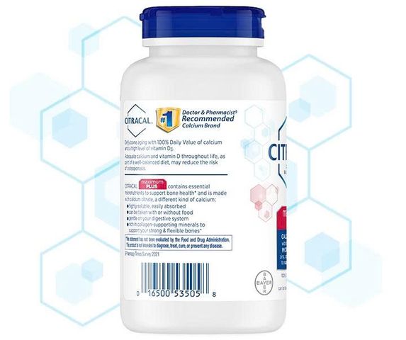Viên uống bổ sung canxi Citracal Maximum Plus Bayer 280 viên - Hỗ trợ xương khớp và phát triển cơ bắp, Dễ hấp thu và an toàn.