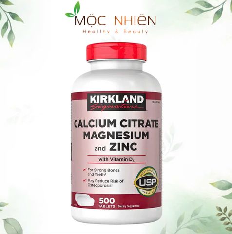 Viên Uống Kirkland Canxi Citrate Magnesium Zinc 500 Viên - Hỗ Trợ Xương Khớp, Chắc Khỏe Cho Phụ Nữ Mang Thai, Người Cao Tuổi