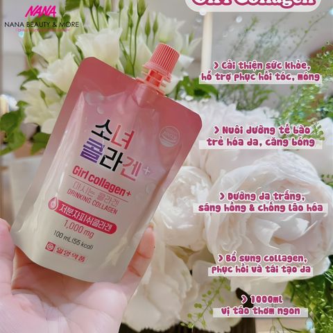 Nước Uống Bổ Sung Girl Collagen Hàn Quốc - Hỗ Trợ Làm Đẹp Da, Dưỡng Ẩm Mịn Màng, Hộp 10 Túi x 100ml - Nana Shop