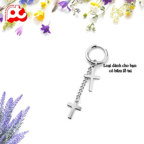 Bông tai nam inox 1 chiếc kpop tòn ten hình thánh giá bấm lỗ tai PT Jewelry & Accessories PTBTNA32 363944
