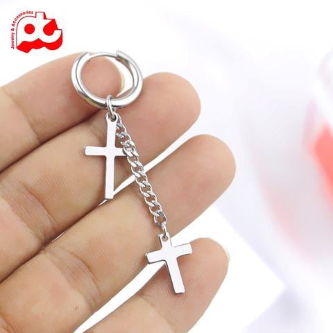 Bông tai nam inox 1 chiếc kpop tòn ten hình thánh giá bấm lỗ tai PT Jewelry & Accessories PTBTNA32 363944