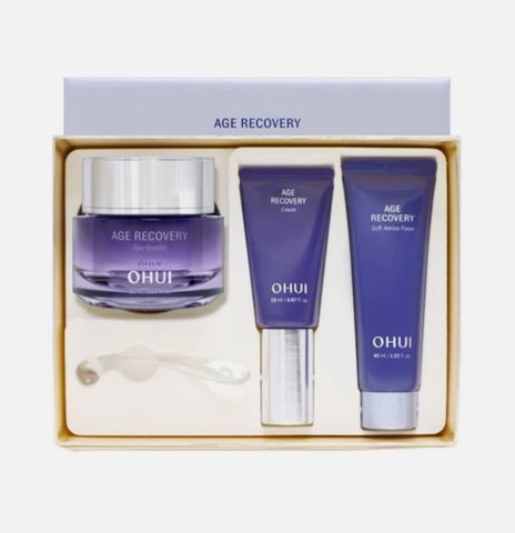 Set Kem Dưỡng Mắt Ohui Tím Age Recovery 50ml - Chăm Sóc Đặc Biệt, Giảm Nhăn, Săn Chắc Da Mắt, Tặng Kèm Sữa Rửa Mặt 45ml, Kem Mặt 20ml