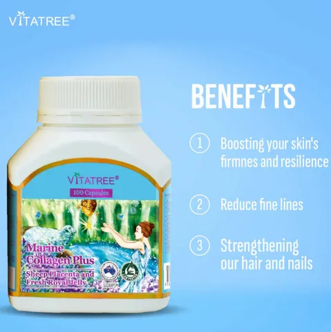 Viên Uống Collagen Đẹp Da Vitatree Marine Collagen Plus 100 Viên - Giúp Da Căng Mịn, Sáng Khỏe, Giảm Nếp Nhăn Ngăn Lão Hóa - Hàng Úc Chính Hãng