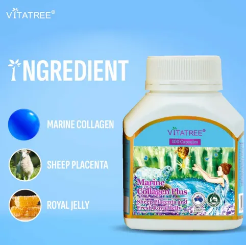 Viên Uống Collagen Đẹp Da Vitatree Marine Collagen Plus 100 Viên - Giúp Da Căng Mịn, Sáng Khỏe, Giảm Nếp Nhăn Ngăn Lão Hóa - Hàng Úc Chính Hãng